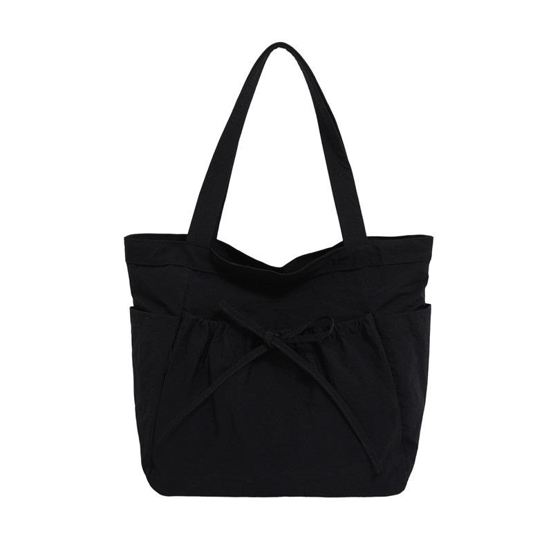 Fashionable Canvas Shoulder Handbag with Bow Accent and Wrinkled Texture – Large Capacity Tote/School Bag