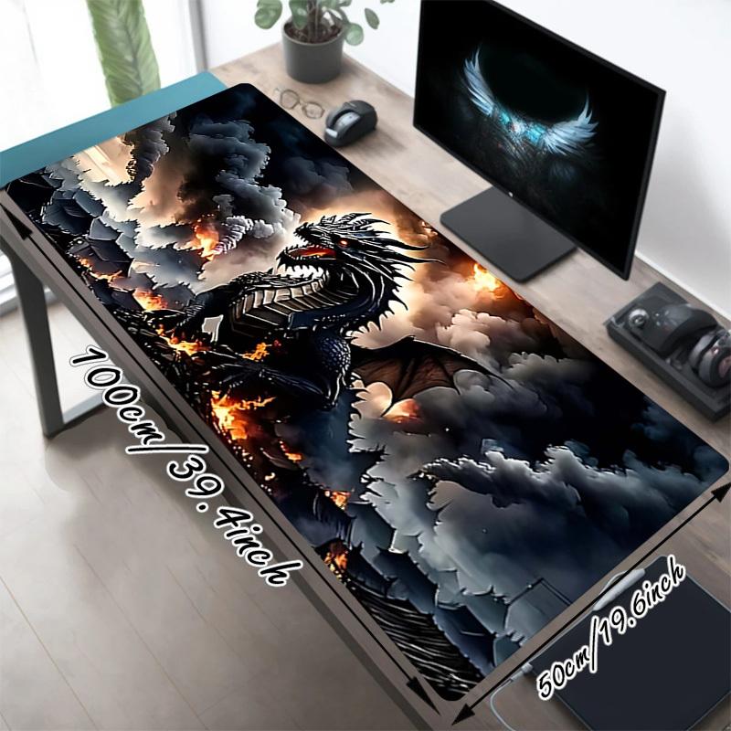 1PC Dragon Fire Large Durable Mouse Pad Suitable for Office Desks, Gaming Desktops.Non-Slip Back P96