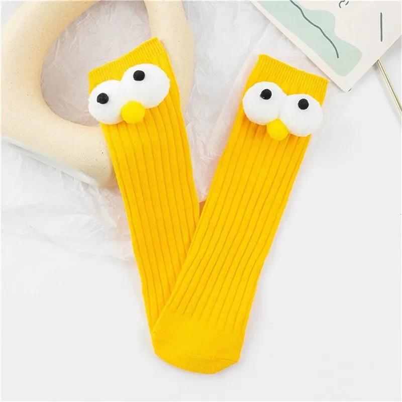 

Гольфы для малышей, мягкие носки для мальчиков и девочек, забавные высокие носки с большими глазами, чулки для младенцев и девочек one size темно-желтого