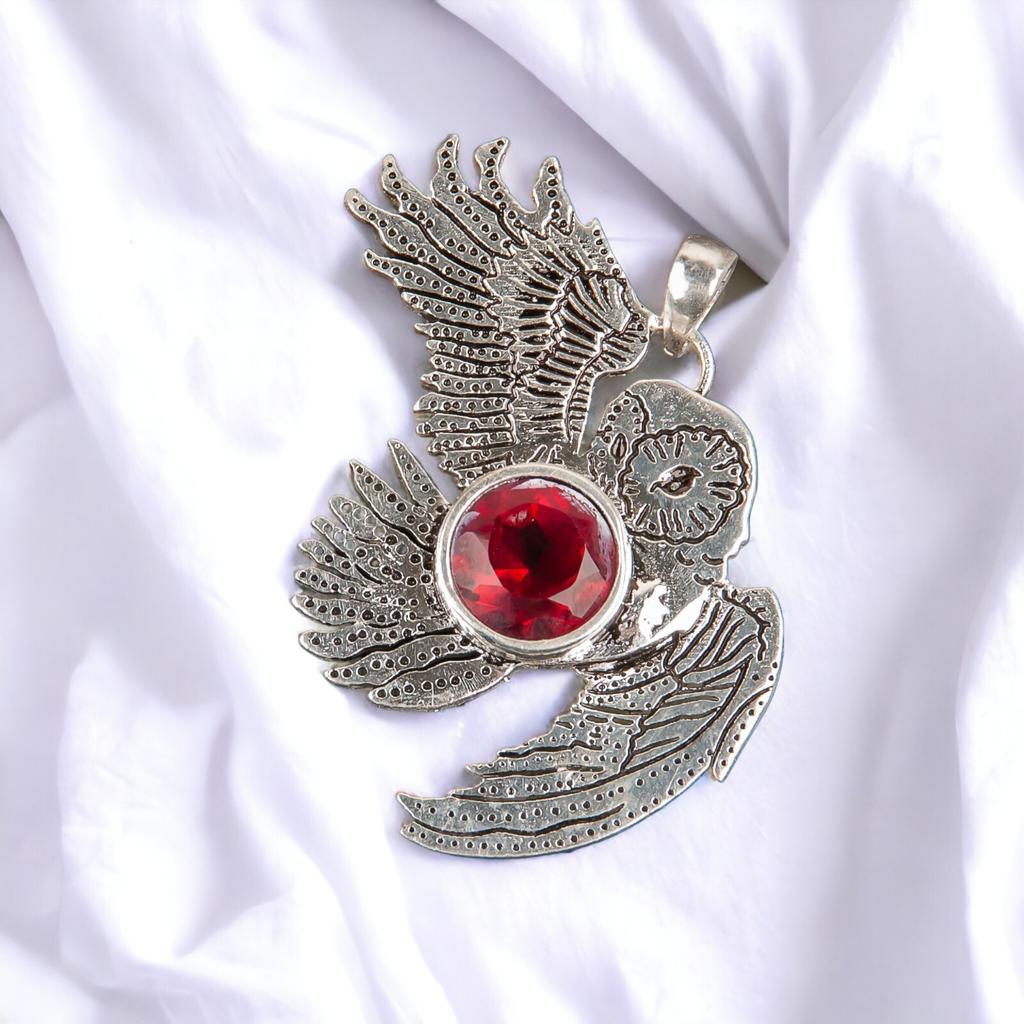 925 Sterling Silver Multi Gemstone Owl Designer Good Luck Jewelry Pendant 1.3" CP-16