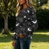 Women's Flannel Long Sleeve Top with Halloween Print Neck Pullover Shirt