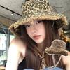 Women Leopard Print Distressed Fisherman Hat Fashion Large Brim Folding Bucket Hat Female Girl Outdoor Travel Sunscreen Cap