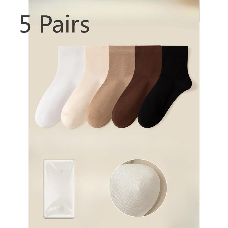 5 Pairs of Female Summer Cotton All Match Pure Color Loose Mouth Anti Bacterial Anti Odor Cotton Socks
