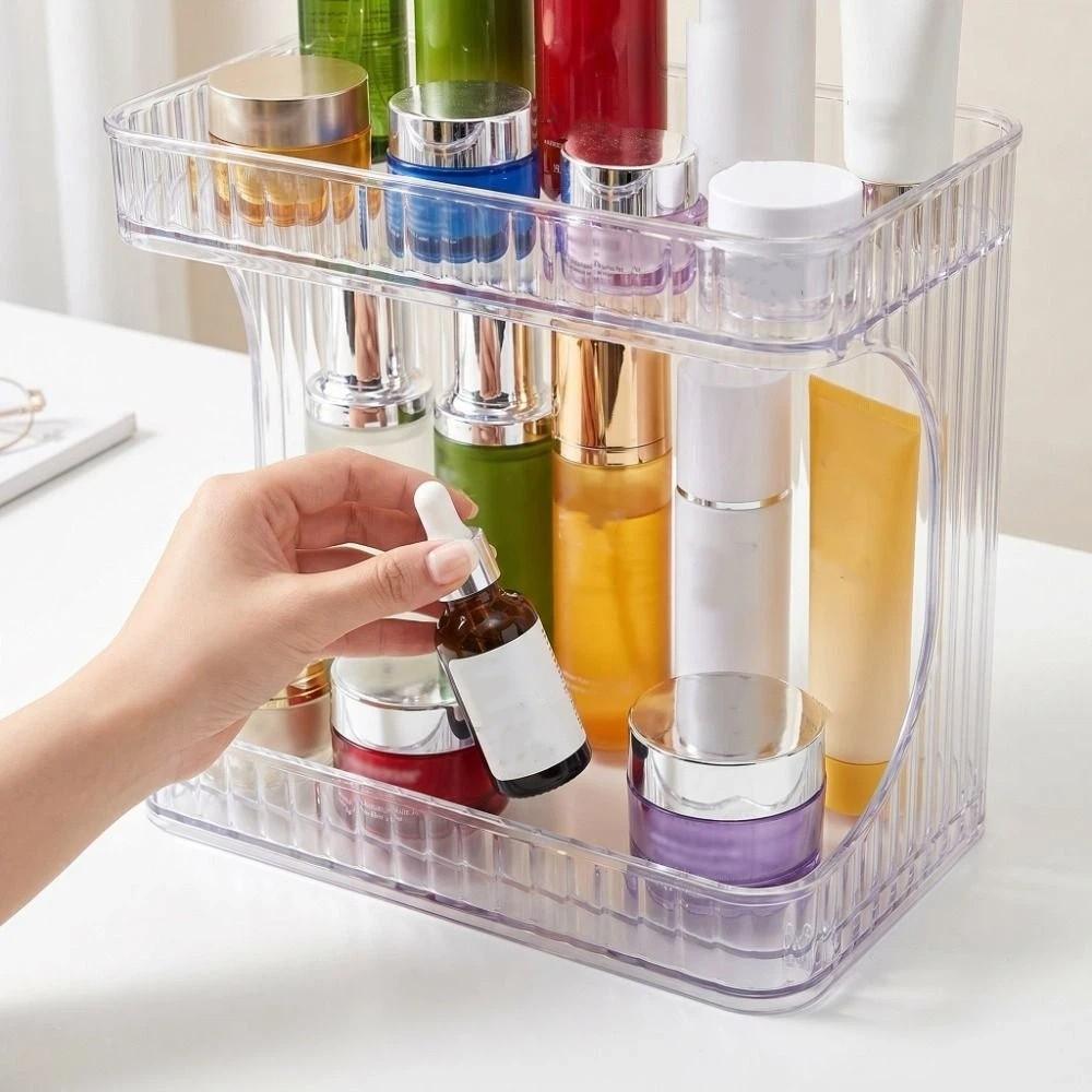 Transparent Desktop Storage Shelf Double Layer Kitchen Storage Box Makeup Storage Rack  Bathroom
