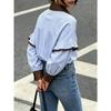 Women Fall Striped Shirt, Color Block Collar Ruffle Long Sleeve Loose Korean Style Casual Blouse Top
