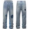 RogueWave High Street Straight Washed Dirty Ripped Blue Jeans Pants for Men Vintage Casual Loose Denim Trousers Frayed Patchwork Cargos