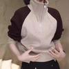 Half Zip Stand Up Collar Splicing Pullover Hoodie for Women's Autumn and Winter Fashion Short Top