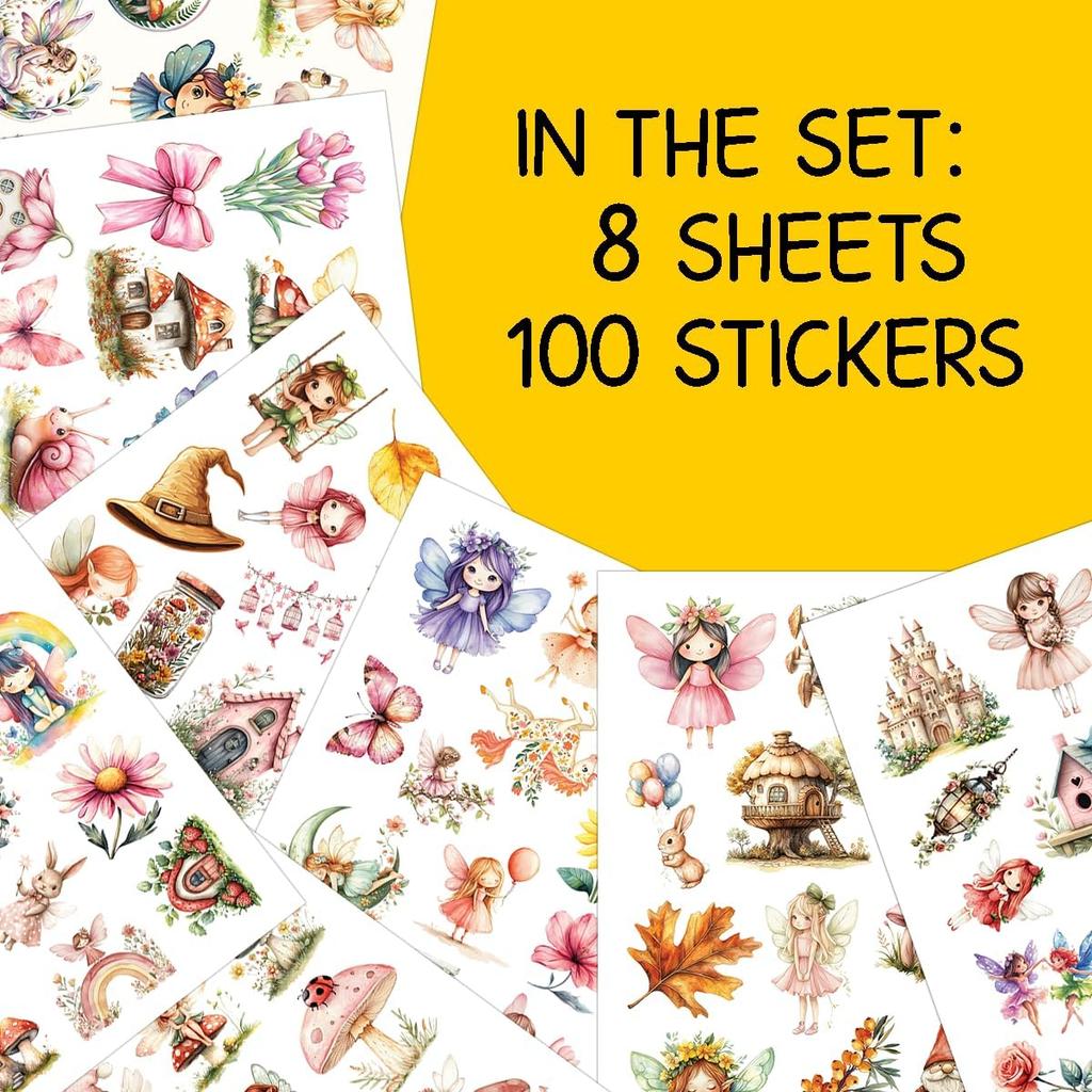 100PCS Fairy Stickers – Cute Fairycore Cottagecore Vinyl Sticker for Journals, Laptop, Water Bottles, DIY Crafts, Birthday Parties, and Daily