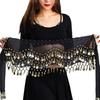 Belly Dance Hip Scarf Women Waist Scarf Belly Dance Skirt with 98 Golden Coins Knot Tying Hip Wrap for Dance Training Performance Beach Wear