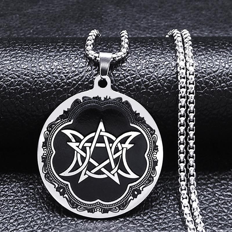 Triple Moon Pentagrams Pendant Necklace Stainless Steel Divination Astrology Necklaces Pagan Jewelry collares para mujer N7756S2