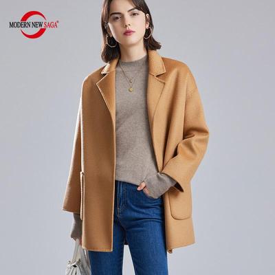 100% Wool Women Wool Jacket Autumn Wool Coat Water Ripple Winter Casual Woolen Jackets Cashmere Overcoat Belt