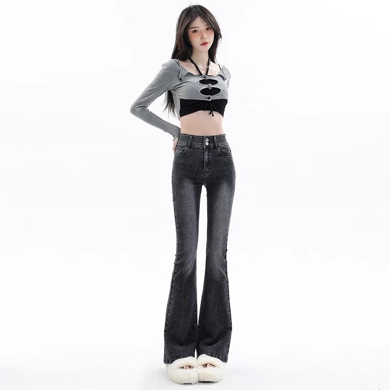 Women's High Waist Flare Jeans Slim Fit Bootcut Denim Pants Vintage Washed Streetwear Trousers