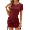 Women's Summer Short-sleeved Side Drawstring Slim-fit Wrap Hip Dress