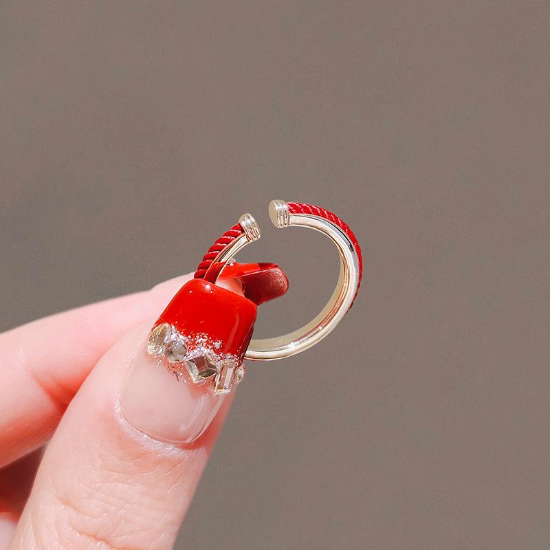 New Chinese style red rope open ring light luxury national tide temperament index finger ring fashion trend simple niche jewelry