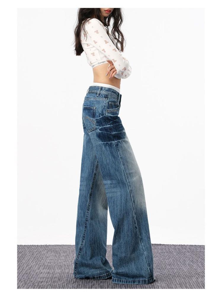 Fashionable Comfortable Vintage Wide Leg Jeans Female Autumn Skinny Low Waist Loose Straight Peplum Trousers Jeans for Women Long Denim Pants