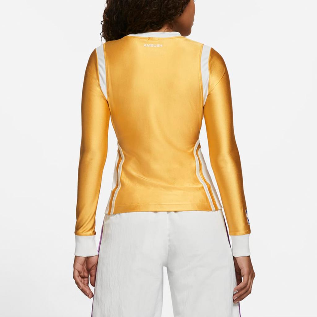 Nike X Ambush NBA Lakers Letter Print Splice Pullover Crew Neck Sweatshirt Women Tops Gold DB9568-723