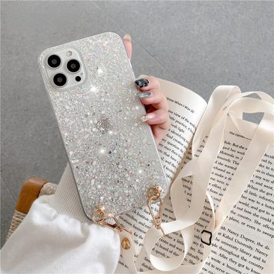 Crossbody náhrdelník Lanyard Glitter Bling Transparent Soft Case Pro iphone13 14 12 11/Samsung S23 S22 Ultra A14 A34 A54 A13 A23 A33 A53 A12 A22 A32 A52