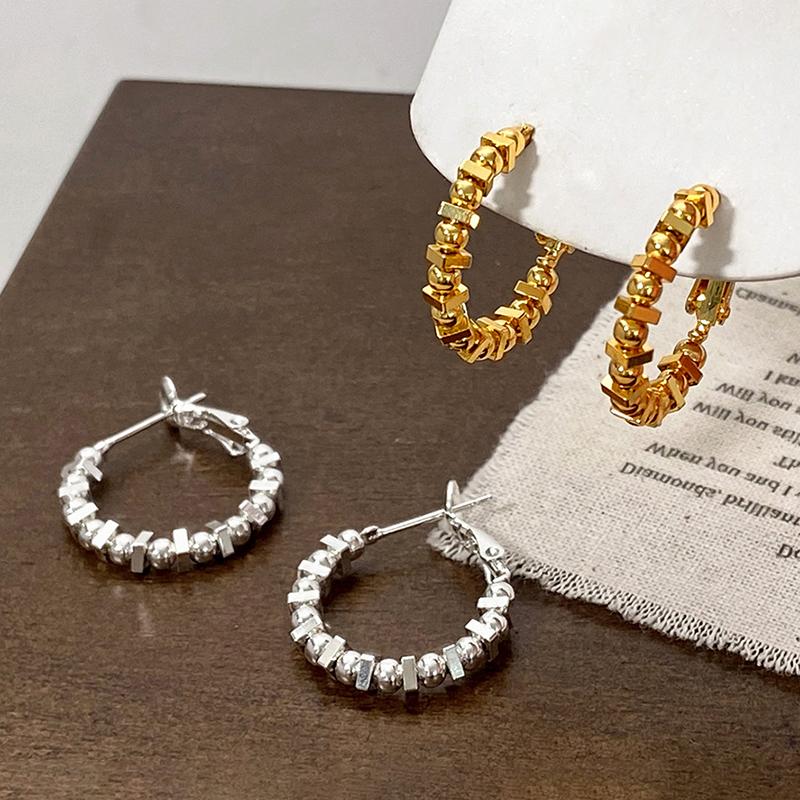 PONYKISS  Sterling Silver Minimalist Geometric Bead Hoop Earrings for Women Trendy Fine  Light Luxury Accessories