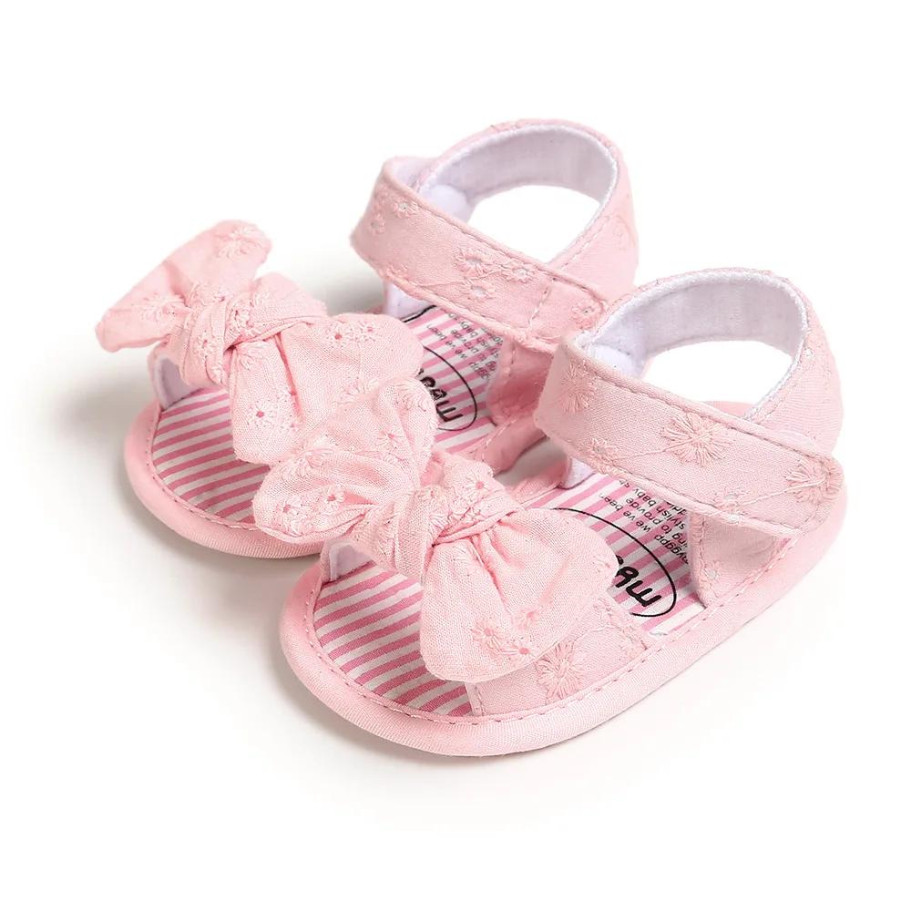 Baby Mädchen Anti-Rutsch Schleifensandalen Sommer Zehenfrei Rutschfest Weiche Sohle Flache Prinzessin Sandalen mit Schleife 0-18M