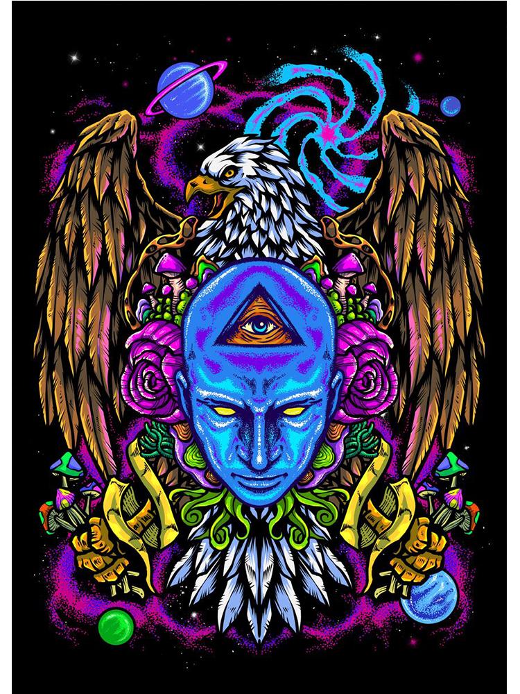 Psychedelic Skull Mushroom Lion Poster Print Canvas Painting Abstract Wall Art Picture For Living Room Home Decor Cuadros