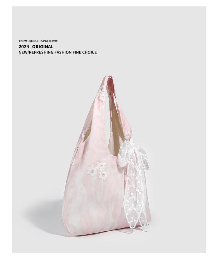 2025 Bow Art Lace One-Shoulder Large Canvas Tote Bag