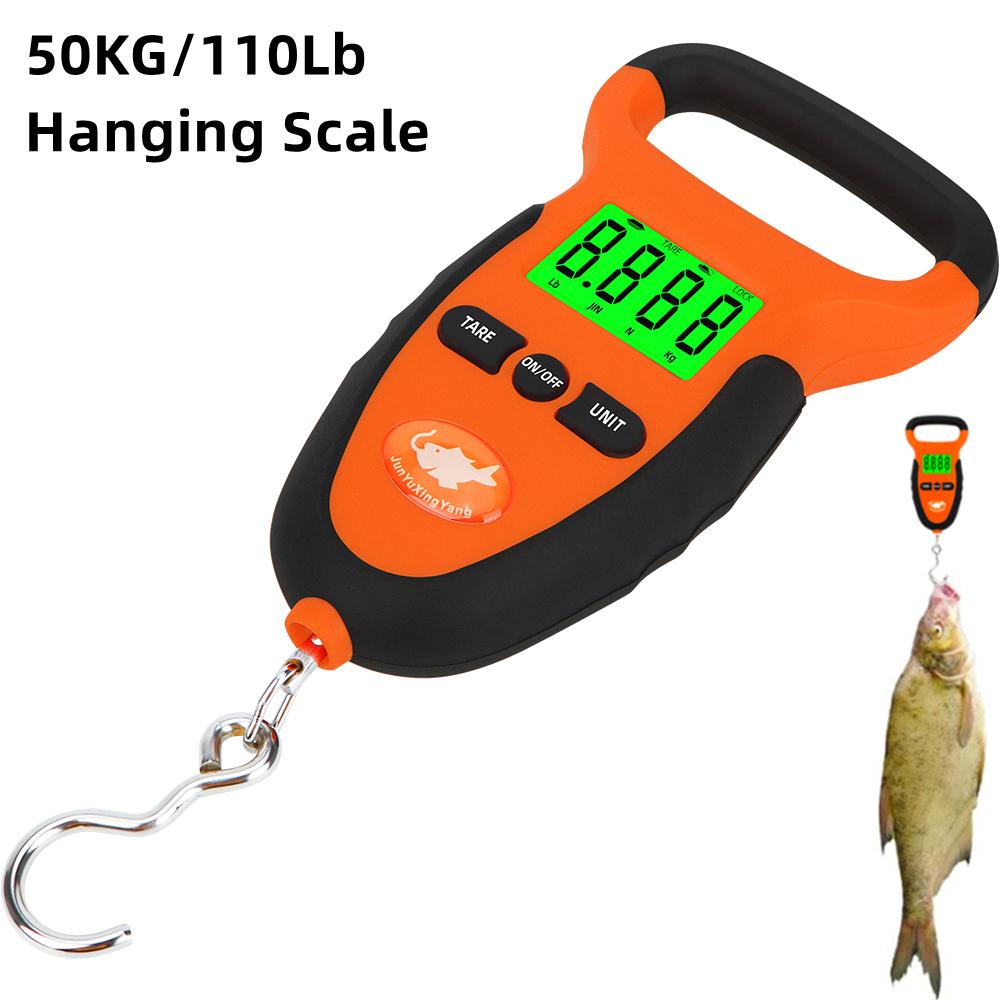50KG/110Lb Portable LCD Digital Hanging Scale Fishing Travel Luggage Weighing Scale Weight Hook Crane Hanging Scale Home Farm