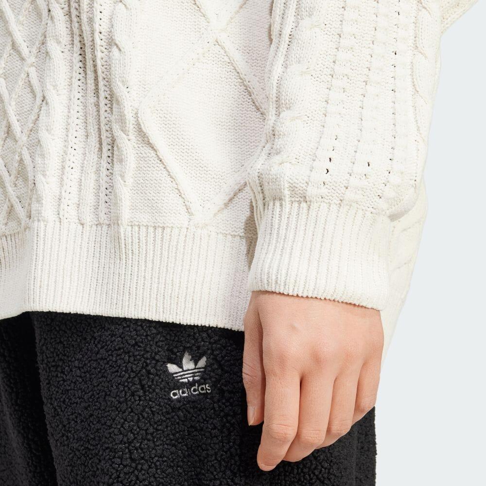 Adidas Originals 70S Fashion Print Crew Neck Pullover Vintage Knit Sweater Women Sweater Miracle-White JN8318