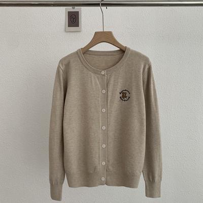 Frühlings-Herbst-Cardigan Damen Weich Langärmelig Gestrickt Einfarbig Lässig Slim O-Ausschnitt Oberteile Bestickter Teddybär Übermantel 30965
