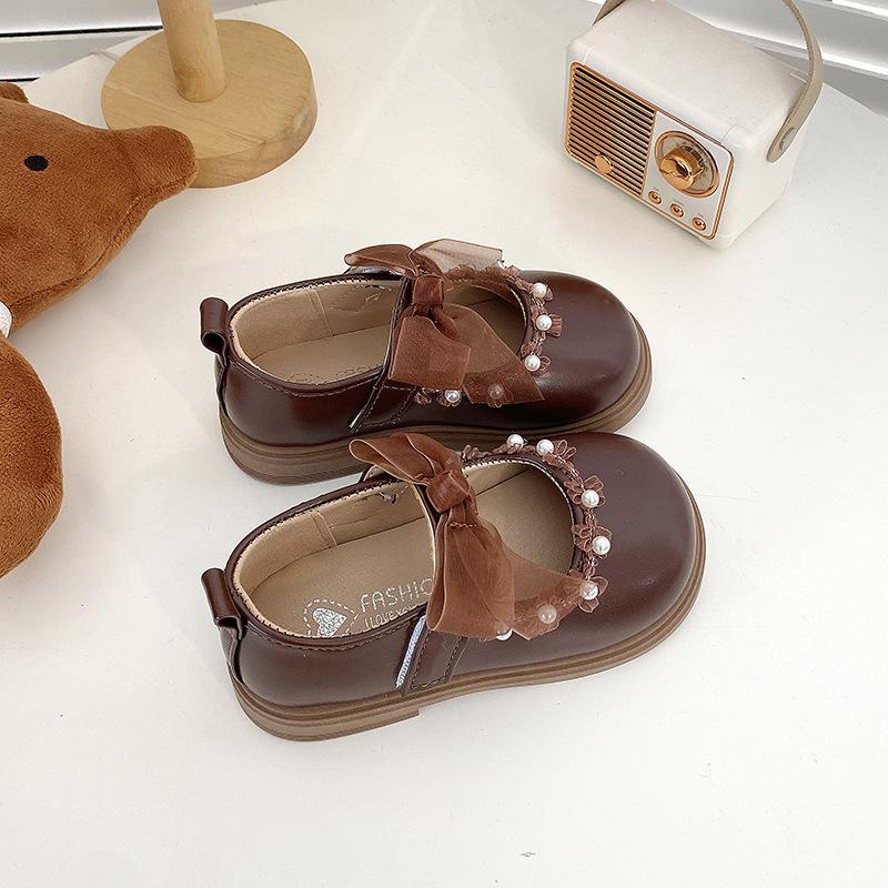 

Spring and Autumn New Fashion Bow Pearl Girls Comfortable Soft-soled Leather Shoes 20 світло-коричневого кольору