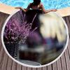 Purple Flower Lavender Round Beach Towel, Microfiber Beach Blanket Absorbent Quick Dry Swim Pool Bath Circle Towel with Tassels