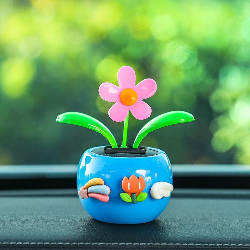 Car Ornaments Cartoon Interior Decorations Car Solar Swing Sunflowers, Plastic Decorative Items