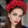 Rose Headband Handmade Hair Hoop with 5 Artificial Roses High Elastic Design Bohemia Style Hair Hoop Festival Decor