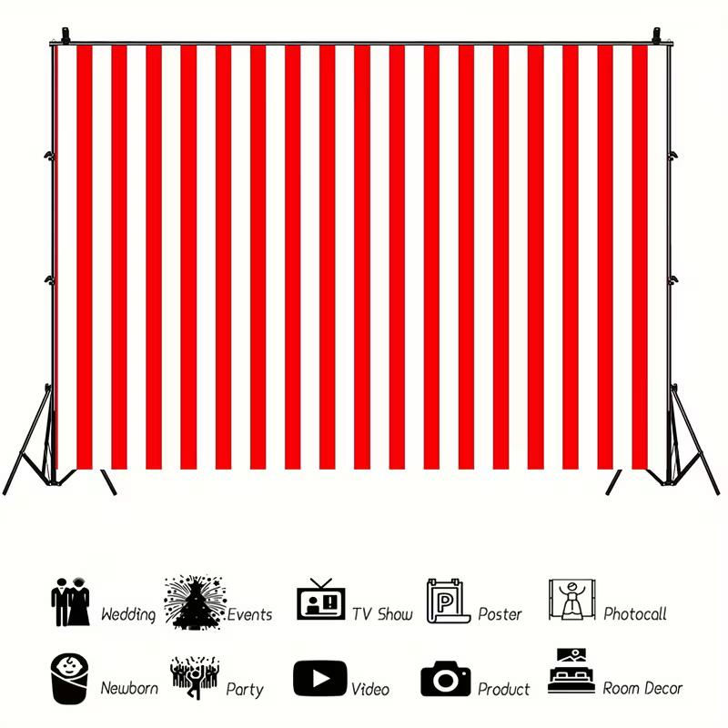 2D Flat Red White Striped Backdrop Carnival Birthday Party Background for Photoshoot