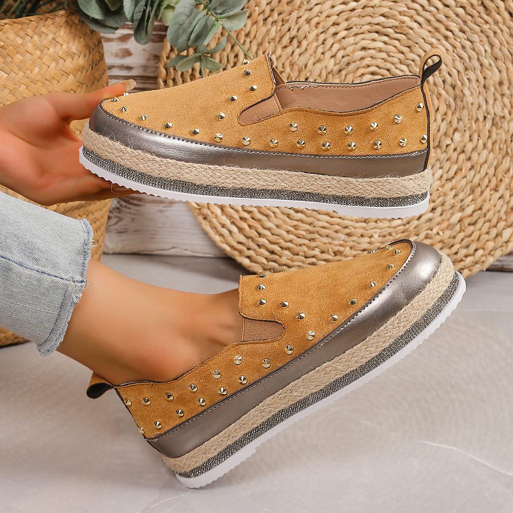 Fashion Fashion Metal Rivets Loafers Shoes for Women 2024 Autumn Crystals Sole Slip On Flats Woman Lightweight Non Slip Walking Shoes