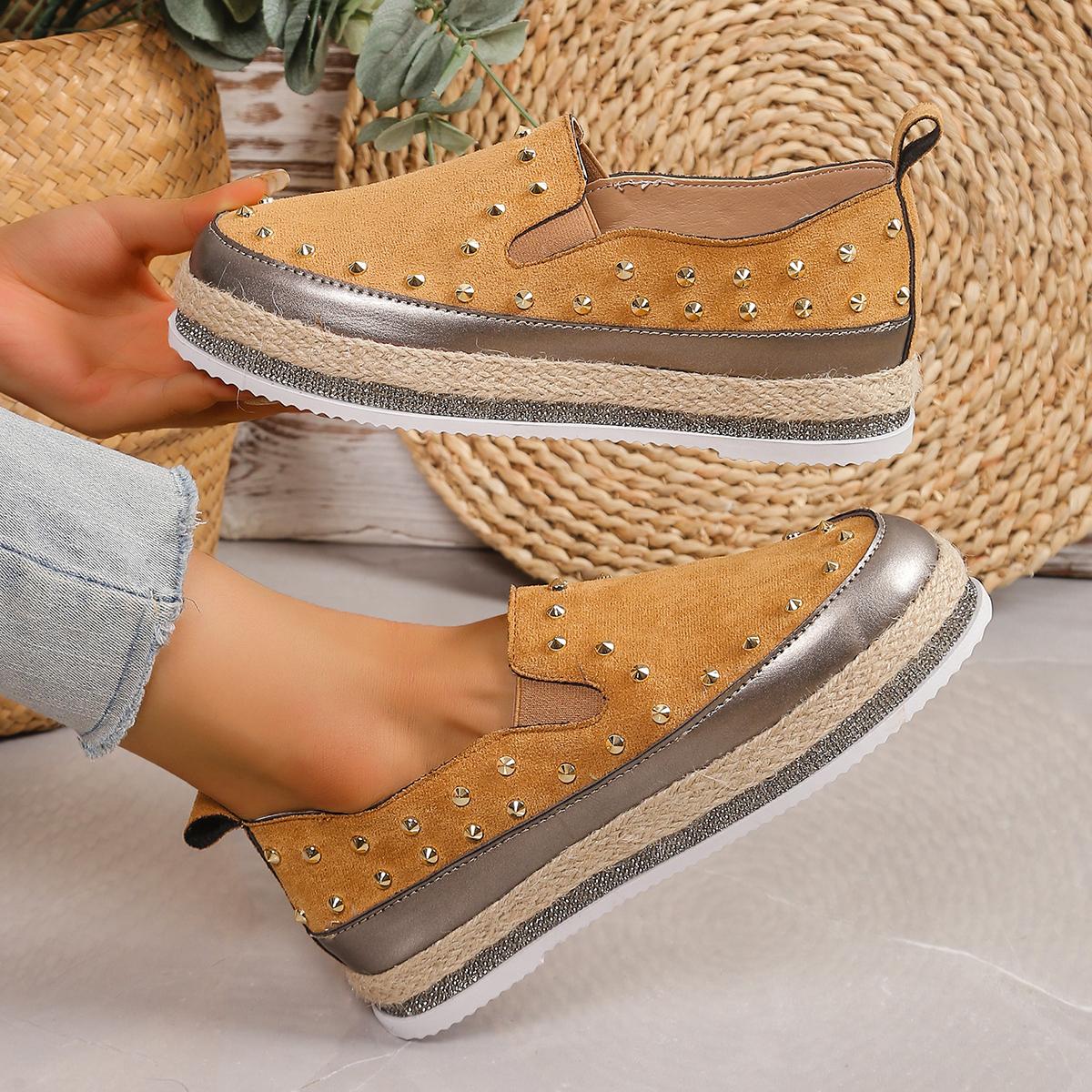 

мода Модные туфли-лоферы с металлическими заклепками для женщин 2024 года, осенние туфли на плоской подошве с кристаллами, женские легкие нескользящие туфли для ходьбы 42 жёлтый