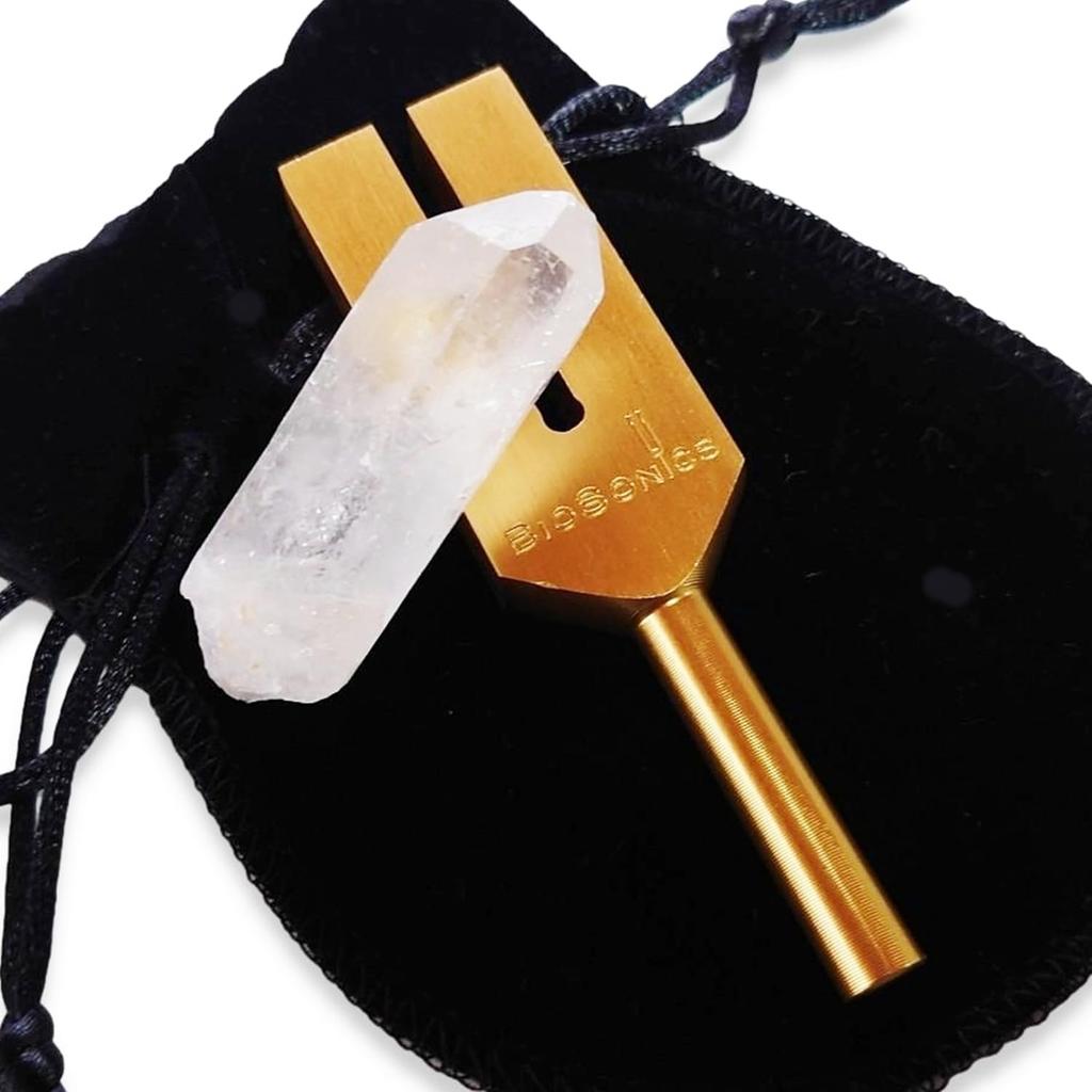 [Authentic BIOSONICS Product] BIOSONICS Gold Tuner, Golden Tuning Fork, Angel's Door, 4096hz, Purification, Healing (Natural Quartz Crystal Point,