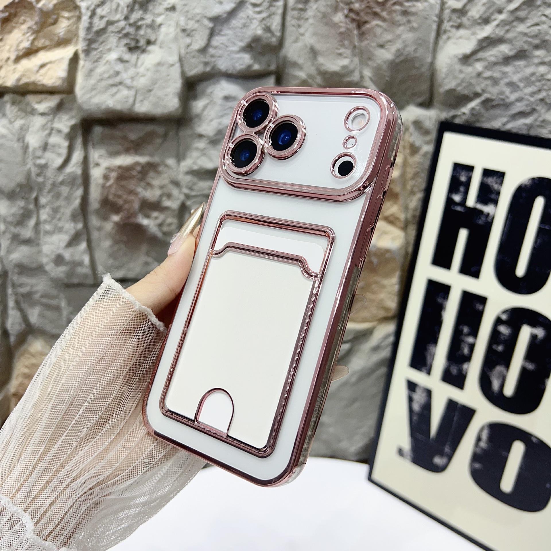 

Compatible with iPhone 16 Pro, 15, 14: Electroplated Transparent Card Holder Case for Apple 17 Pro Max - Precise Cutouts, Protective Cover. 12