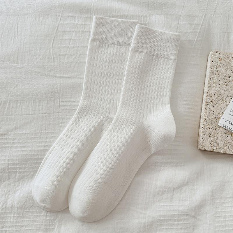 Female Spring and Autumn All Match Pure Color Boneless In The Tube Pile Pile Cotton Socks