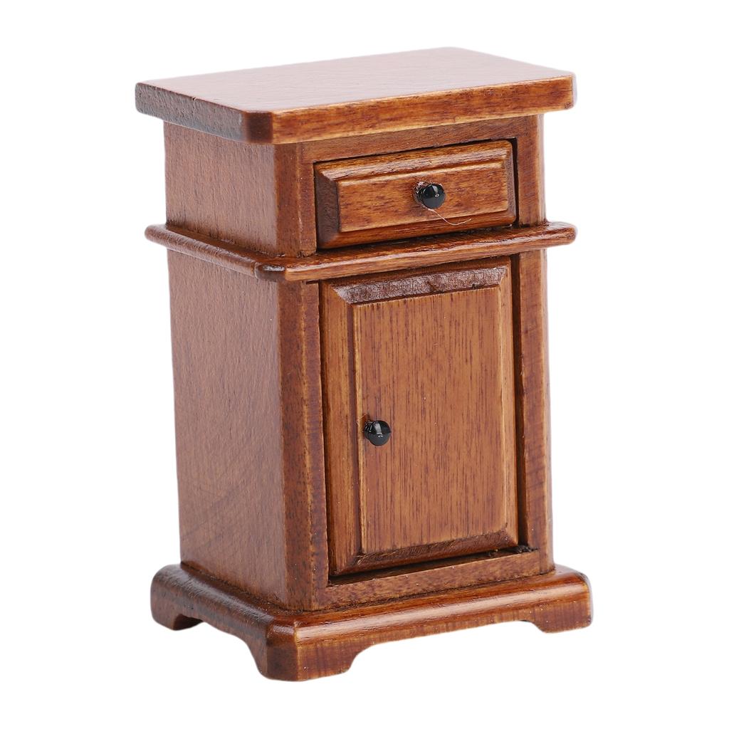 1:12 Scale Miniature Bedside Cabinet Birch Wood Furniture Nightstand with Drawer for Bedroom