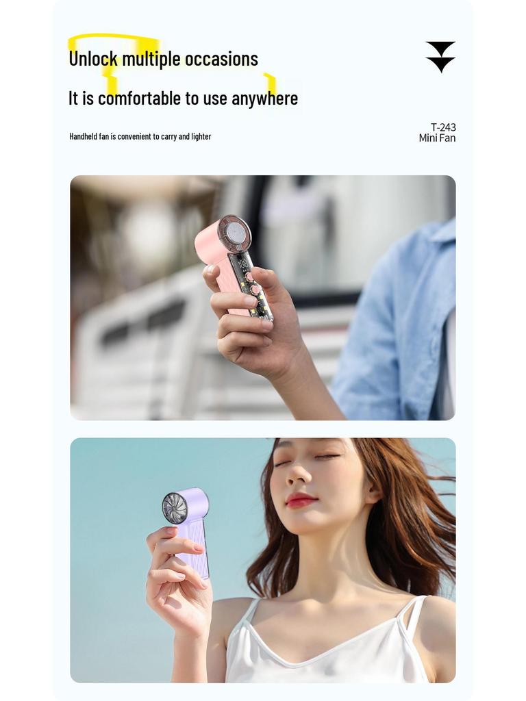 Portable USB Handheld Fan, T243 High-Speed Turbine Cooling, Compact Outdoor Ice Compress