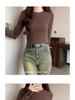 Burgundy Spicy Girl Long Sleeve Slimming T-Shirt for Women - Straight Shoulder, Autumn/Winter Style.
