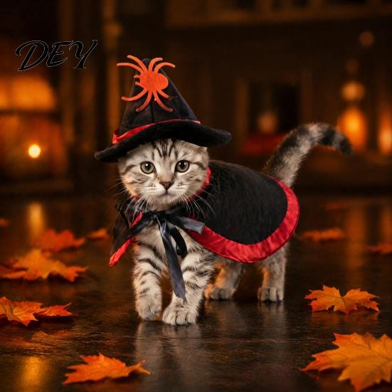 Small Medium Dog Cat Costume 1 Set Halloween Witch Costume, Black Cape And Wizard Hat, Moon Hat Cloak Star Pointed for Cats Dogs Festive Party Cosplay