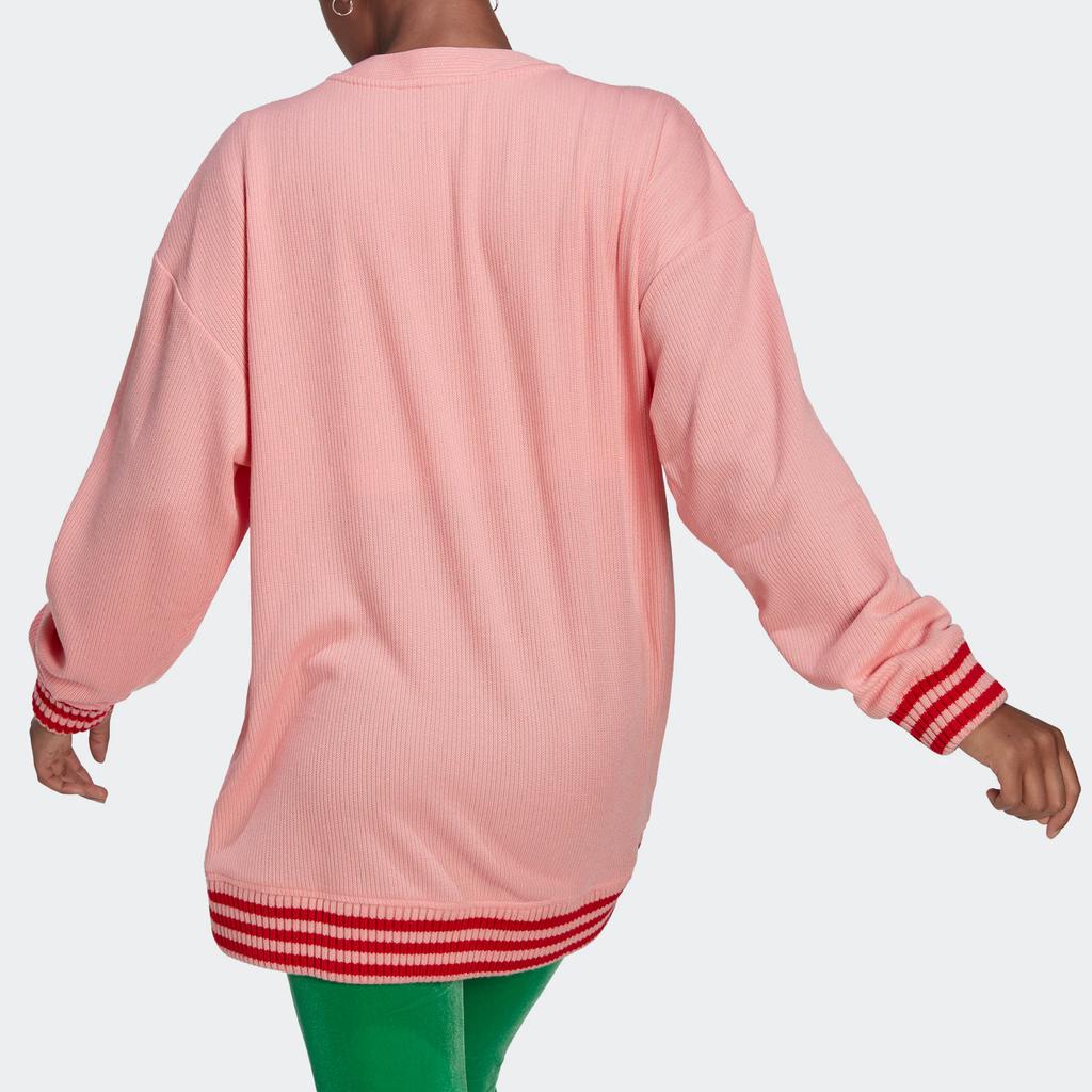 Adidas Originals Logo Print Single-Breasted Long Sleeve Knit Top Women Tops Pink IB2037