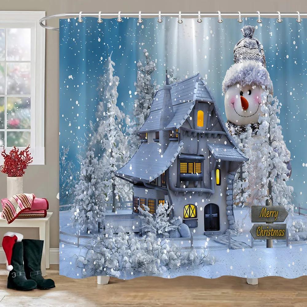 Winter Outdoor Forest Snow Shower Curtain Simulation Window Landscape Polyester Fabric Water Shower Curtains Bathroom Decoration