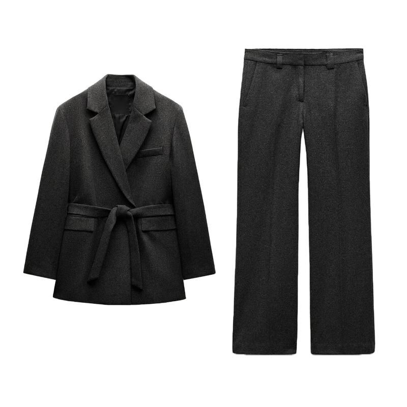 Fall and Winter New Women's Clothing Wool Blend with Belt Suit Outwear 3736248 Straight-Leg Trousers 3736259