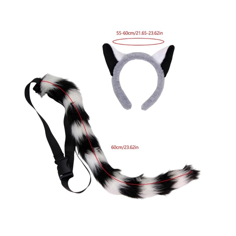 Plush Raccoon Ears and Tail Costume Set with Arched Ear Headbands, Two-Piece Animal Accessories for Cosplay and Costume Balls