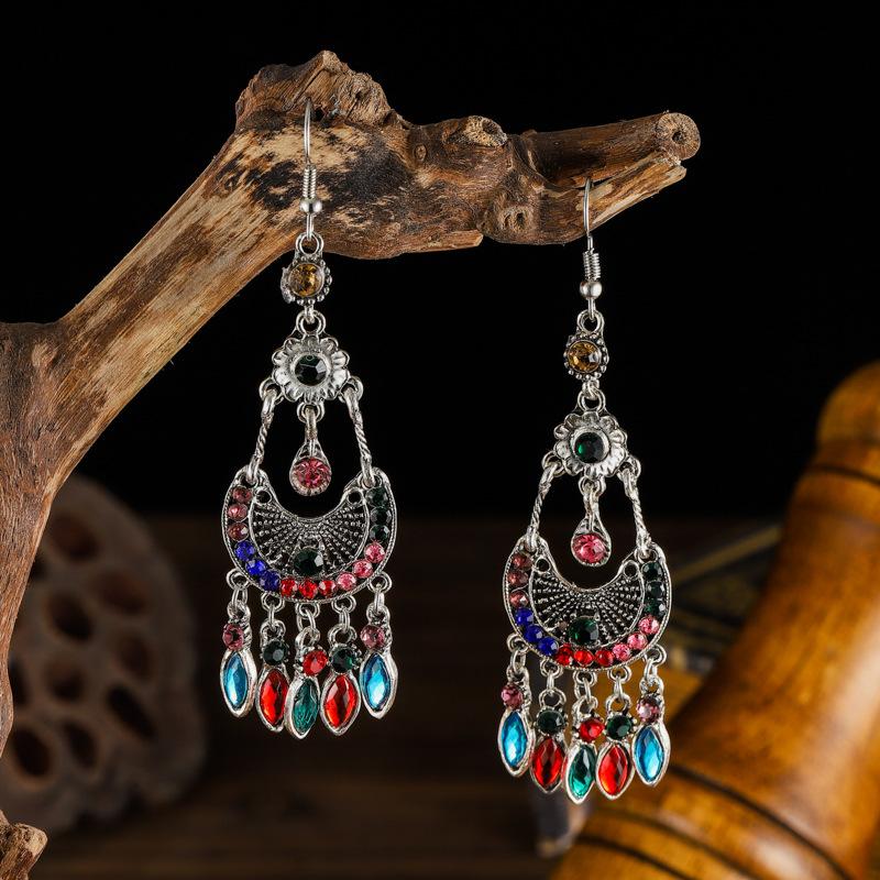 Vintage Delicate Flower Boho Drop Dangle Earrings For Women Retro Bohemian Rhinestone Crystal Wedding Earrings Pendientes Mujer