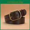 Vintage Genuine Leather Men's Belt With Copper Buckle And No Interlayer