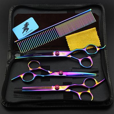 7.0 Ch Profional Pet Scissors For Dog Groomg Dogs Shears H Cutter Straight &Thng & Curved Scissors 3PcsSet + Comb