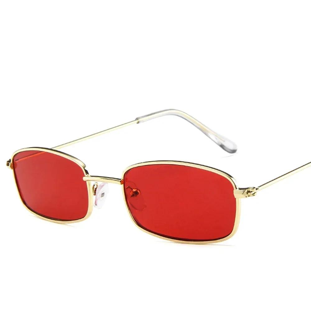 Unisex Small Retro Sunglasses Metal Frame Rectangle UV380 Protection Clear Lens Shades for Men Women Outdoor